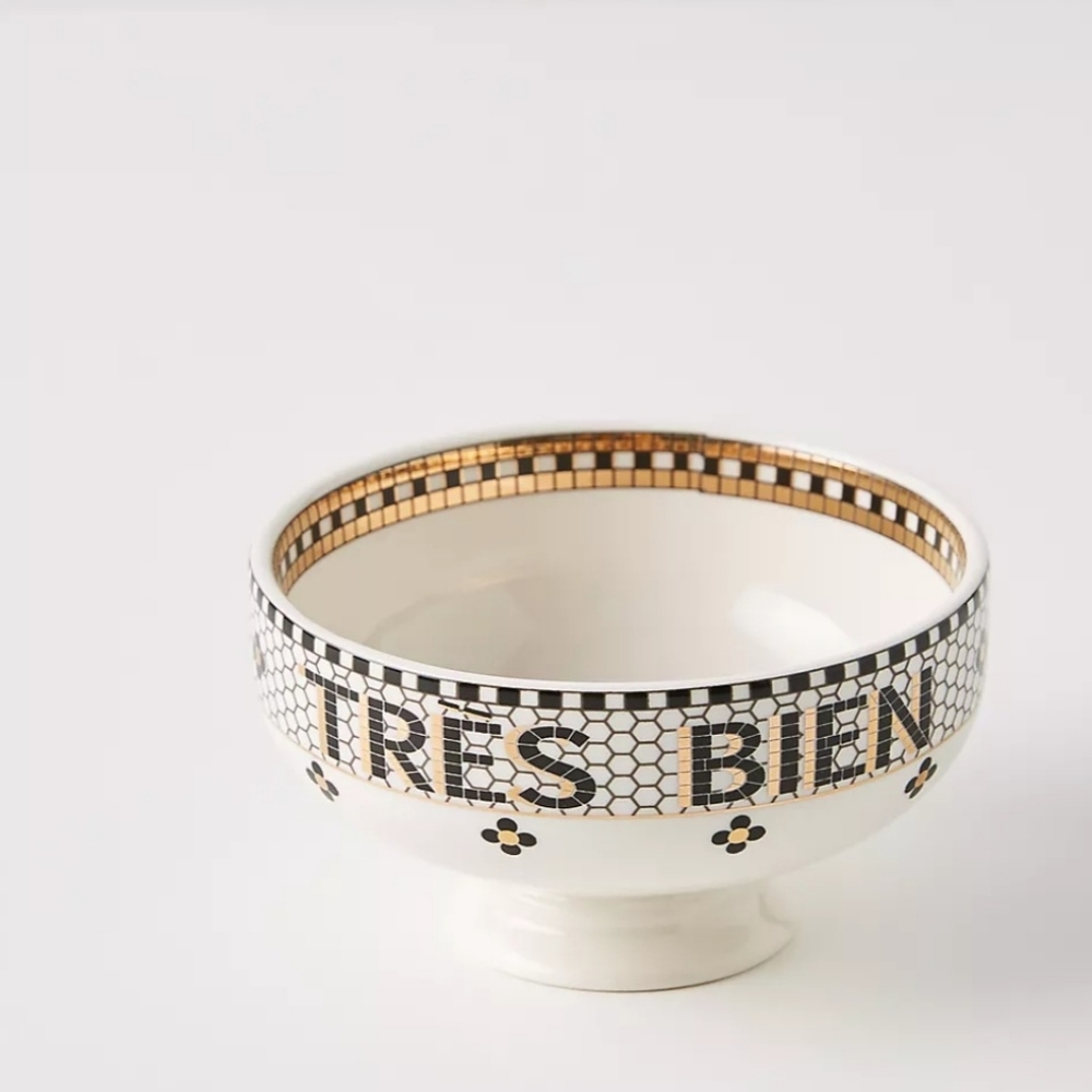 NEW Anthropologie Bistro Tile 'Tres Bien' Snack Nut Bowl